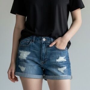 Pacsun High Rise Distressed Cuff “The Shortie” Denim Shorts